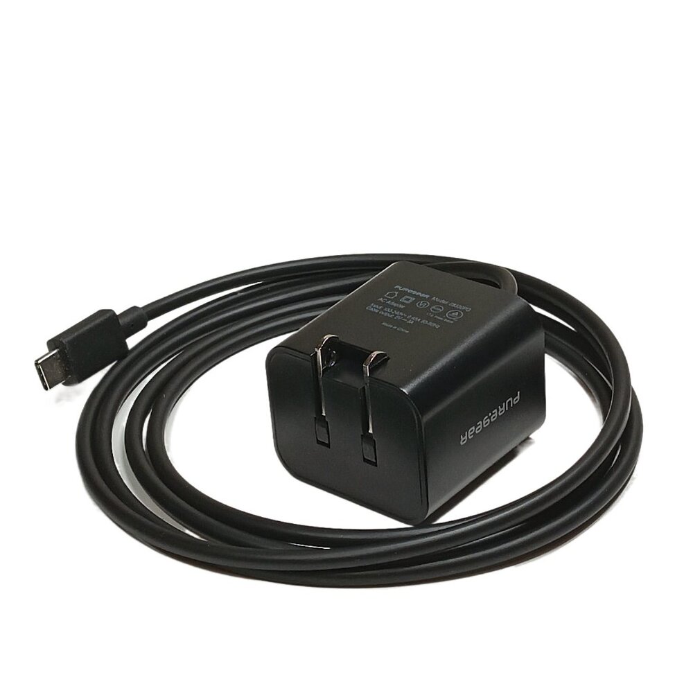 PureGear USB-C Wall Charger Black 15W/3A Compact Portable Folding Prongs Charger